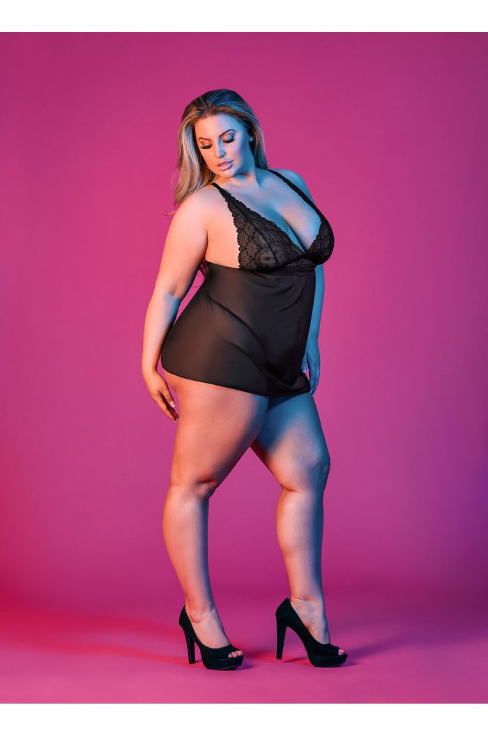 Magic Silk Baby Doll w/ Fly Away Back & G-Set Queen Black M193BLK2XL-RT