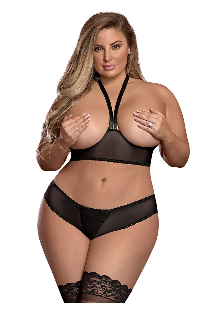 Magic Silk Cupless Bra & Crotchless Panty Set Queen Size M225Q-RT